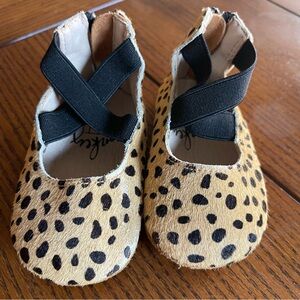 Monkey Feet Cheetah Calf Hair Baby Ballet Flats Shoes Black Straps 6-12 Months